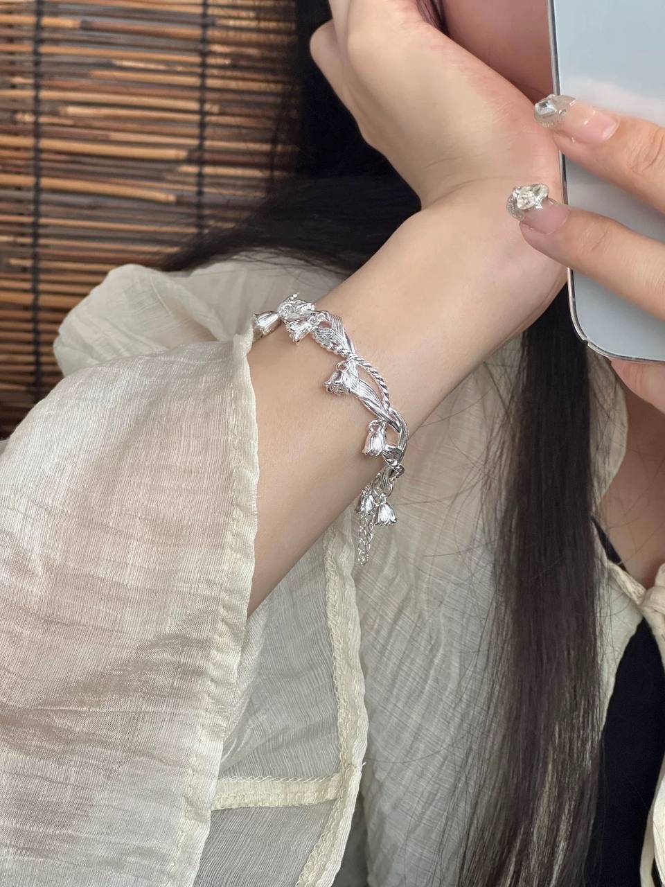 Sterling Silver 999 Lily of the Valley Bangle – Butterfly & Dragonfly Open Cuff Bracelet for Women